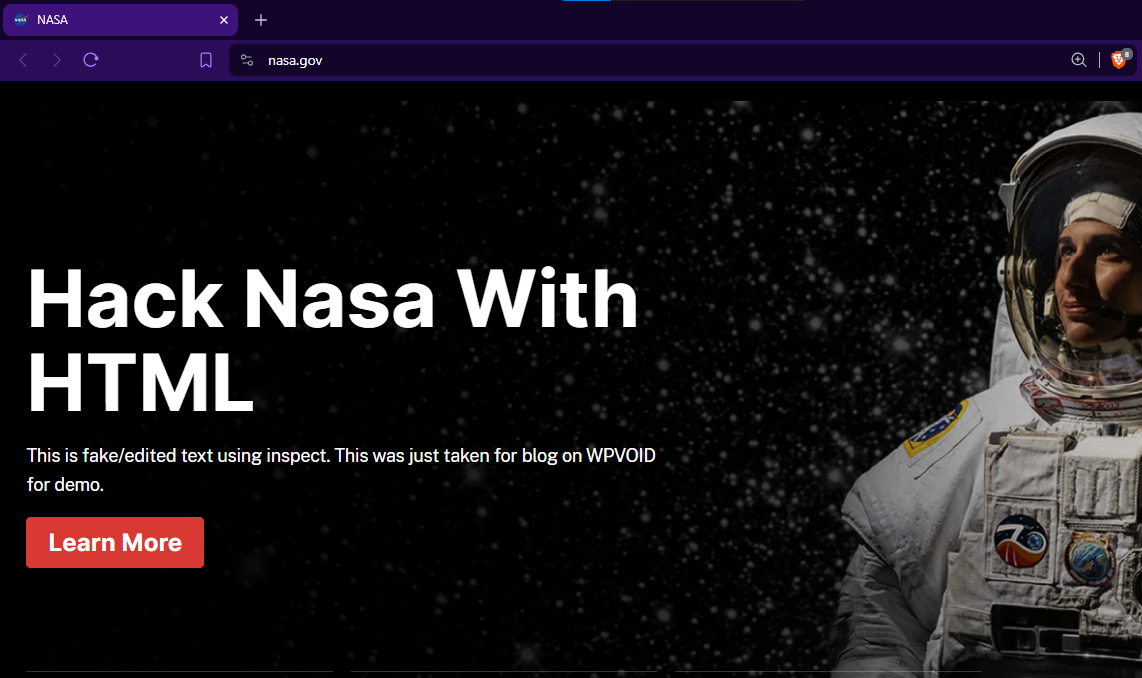 Hack Nasa with HTML meme using inspect element