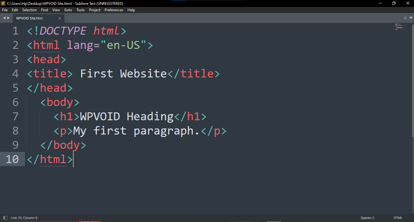 HTML code in Sublime Text Editor