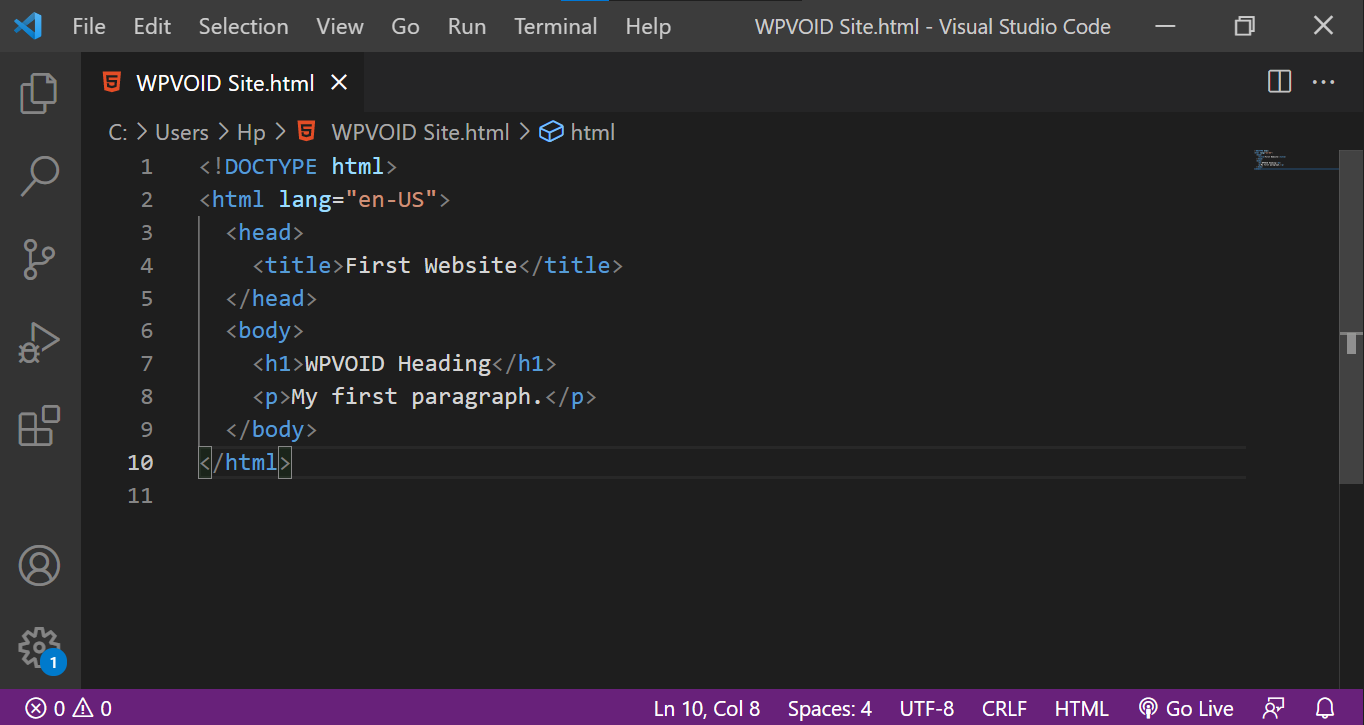 HTML code in VSCode Editor