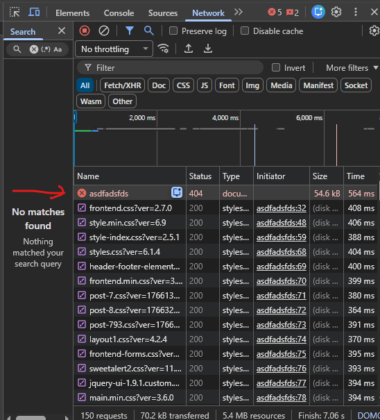 Checking the http status 404 response code