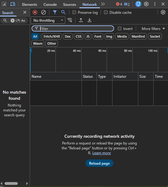 Inspecting Network for http 404 not found page